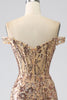 Load image into Gallery viewer, Sparkly Mermaid Off The Shoulder Champagne Corset Prom Dress with Slit
