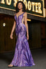 Load image into Gallery viewer, Sparkly Mermaid V Neck Dark Purple Sequins Long Prom Dress with Open Back