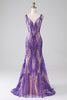 Load image into Gallery viewer, Dark Purple Mermaid V Neck Sequins Long Prom Dress