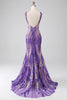 Load image into Gallery viewer, Dark Purple Mermaid V Neck Sequins Long Prom Dress