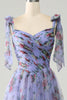 Load image into Gallery viewer, A-Line Blue Printed Adjustable Straps Long Prom Dress