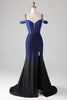 Load image into Gallery viewer, Sparkly Navy Mermaid Long Corset Prom Dress with Slit