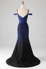 Load image into Gallery viewer, Sparkly Navy Mermaid Long Corset Prom Dress with Slit