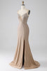 Load image into Gallery viewer, Sparkly Champagne Mermaid Spaghetti Straps Long Prom Dress with Slit