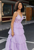 Load image into Gallery viewer, Princess A Line Spaghetti Straps Lilac Corset Prom Dress with Appliques Ruffles