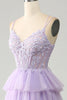 Load image into Gallery viewer, Lilac Tulle Tiered Princess Corset Prom Dress with Appliques