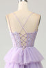 Load image into Gallery viewer, Lilac Tulle Tiered Princess Corset Prom Dress with Appliques
