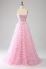 Load image into Gallery viewer, Pink A-Line Strapless Tiered Long Corset Prom Dress