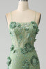 Load image into Gallery viewer, Mermaid Spaghetti Straps Green Corset Prom Dress with Appliques