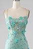 Load image into Gallery viewer, Green Mermaid Spaghetti Straps Long Prom Dress with Appliques