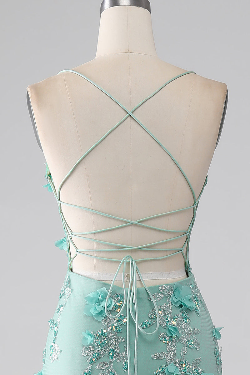 Load image into Gallery viewer, Green Mermaid Spaghetti Straps Long Prom Dress with Appliques