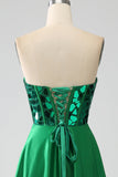 A-Line Sweetheart Dark Green Corset Prom Dress