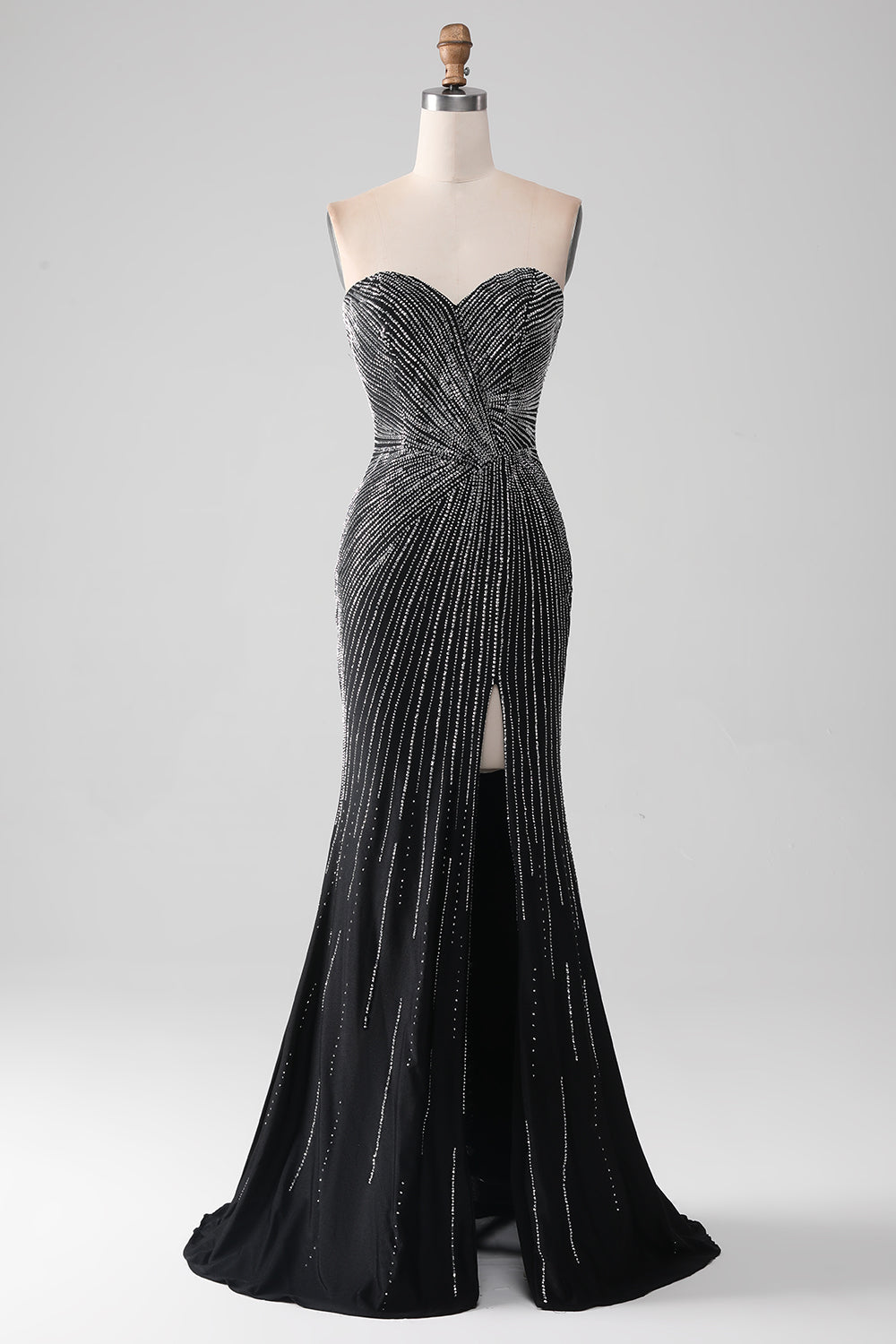 Black Glitter Strapless Mermaid Prom Dress with Slit