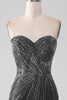 Load image into Gallery viewer, Black Glitter Strapless Mermaid Prom Dress with Slit