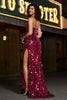 Load image into Gallery viewer, Spaghetti Straps Hot Pink Sparkly Mermaid Sequins Long Prom Dress with Slit