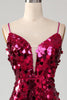 Load image into Gallery viewer, Sparkly Mermaid Spaghetti Straps Fuchsia Sequins Long Prom Dress with Slit
