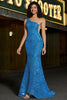Load image into Gallery viewer, Mermaid One Shoulder Blue Long Prom Dress with Sequins