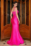 Hot Pink Sparkly Mermaid Prom Dress with Hollow-out