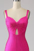 Load image into Gallery viewer, Sparkly Mermaid Hot Pink Prom Dress with Hollow-out
