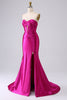 Load image into Gallery viewer, Sparkly Fuchsia Mermaid Sweetheart Corset Long Prom Dress with Slit