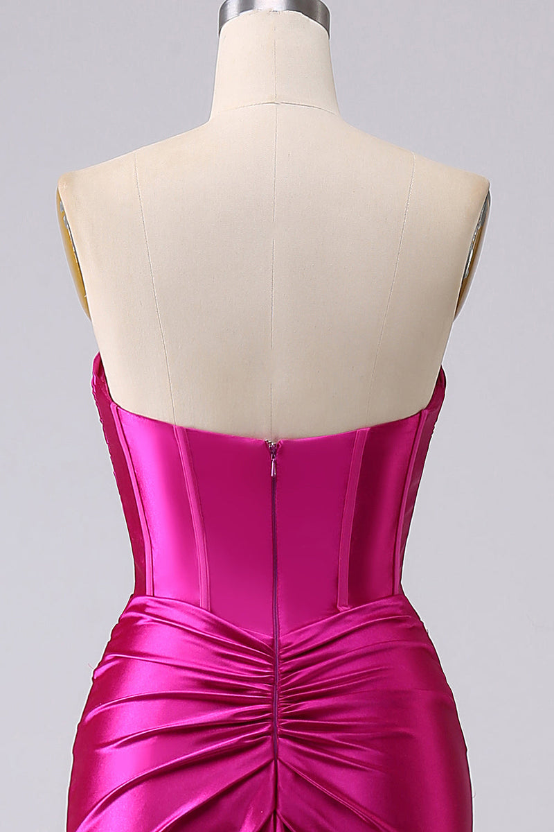 Load image into Gallery viewer, Sparkly Fuchsia Mermaid Sweetheart Corset Long Prom Dress with Slit