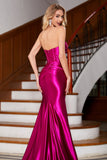 Sparkly Mermaid Fuchsia Corset Prom Dress with Slit