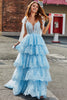 Load image into Gallery viewer, Tiered Tulle Sweetheart Bow Tie Straps Sequin Prom Dress with Appliques