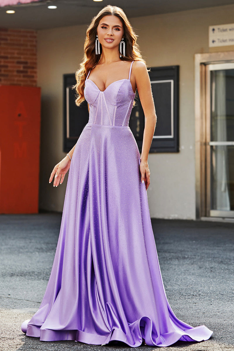 Load image into Gallery viewer, Sparkly Lilac A-Line Corset Prom Dresses with Rhinestones