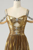 Load image into Gallery viewer, Stunning A Line Off the Shoulder Gold Long Prom Dress with Keyhole
