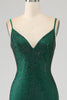 Load image into Gallery viewer, Sparkly Dark Green Beaded Long Mermaid Prom Dress with Slit