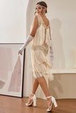 Champagne Sequins Fringes 1920s Gatsby Dress with 20s Accessories Set