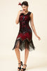 Load image into Gallery viewer, Red and Black Sequins Fringes 1920s Gatsby Dress with 20s Accessories Set