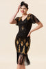 Load image into Gallery viewer, Black and Golden Sequins Fringes 1920s Gatsby Dress with 20s Accessories Set