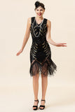 Black Sequins Fringes 1920s Flapper Dress with 20s Accessories Set