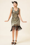 Golden Sequins Fringes 1920s Flapper Dress with 20s Accessories Set