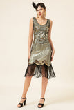 Golden Sequins Fringes 1920s Flapper Dress with 20s Accessories Set