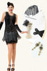 Load image into Gallery viewer, Black Fringes Sequined 1920s Flapper Dress with 20s Accessories Set