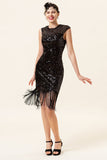 Black Sequined Fringes 1920s Gatsby Flapper Dress with 20s Accessories Set