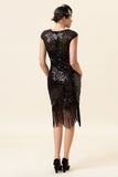 Black Sequined Fringes 1920s Gatsby Flapper Dress with 20s Accessories Set