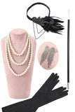 Black Sequined Fringes 1920s Gatsby Flapper Dress with 20s Accessories Set