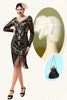 Load image into Gallery viewer, Black Long Sleeves Sequined Fringes 1920s Gatsby Flapper Dress with 20s Accessories Set