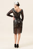 Load image into Gallery viewer, Black Long Sleeves Sequined Fringes 1920s Gatsby Flapper Dress with 20s Accessories Set