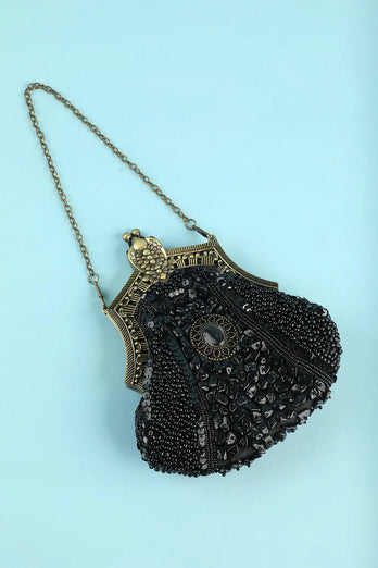 Black Long Sleeves Sequined Fringes 1920s Gatsby Flapper Dress with 20s Accessories Set