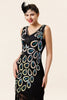 Load image into Gallery viewer, Black and Blue Sequined Fringes 1920s Gatsby Flapper Dress with 20s Accessories Set