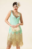 Mint Green Sequined Fringes 1920s Gatsby Flapper Dress with 20s Accessories Set