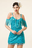 Turquoise Sequined Fringes 1920s Gatsby Flapper Party Dress with 20s Accessories Set