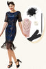 Load image into Gallery viewer, Navy Sequins Fringes Flapper Dress with 1920s Accessories Set