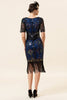 Load image into Gallery viewer, Navy Sequins Fringes Flapper Dress with 1920s Accessories Set