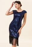 Blue Sequins Fringes Gatsby Dress with 1920s Accessories Set