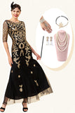 Golden Sequins Glitter Flapper Dress with 1920s Accessories Set